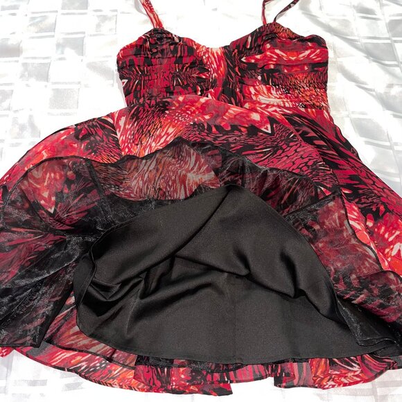 Red chiffon party mini dress 6 - Picture 3 of 16